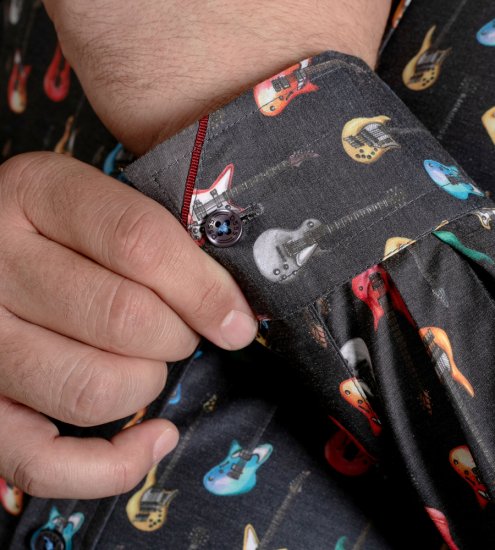 D555 Wakefield Long Sleeve AOP Guitar Printed Shirt Grey - Hemden - Overhemden Grote Maten Heren