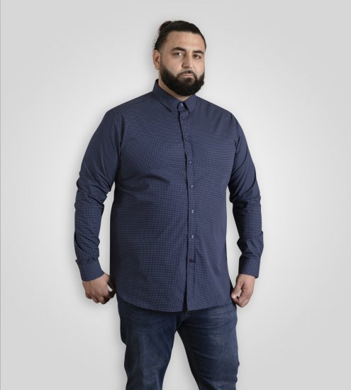 D555 Middlesbrough Long Sleeve AOP Micro Blue Shirt Navy TALL SIZE - Hemden - Overhemden Grote Maten Heren