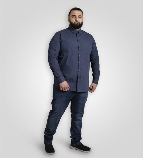 D555 Middlesbrough Long Sleeve AOP Micro Blue Shirt Navy TALL SIZE - Hemden - Overhemden Grote Maten Heren