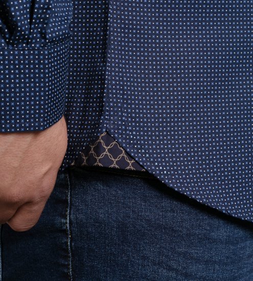 D555 Middlesbrough Long Sleeve AOP Micro Blue Shirt Navy TALL SIZE - Hemden - Overhemden Grote Maten Heren