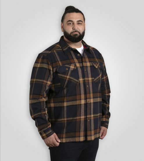 D555 Aldershot Long Sleeve Heavy Shacket Overshirt Tan/Navy Check - Hemden - Overhemden Grote Maten Heren