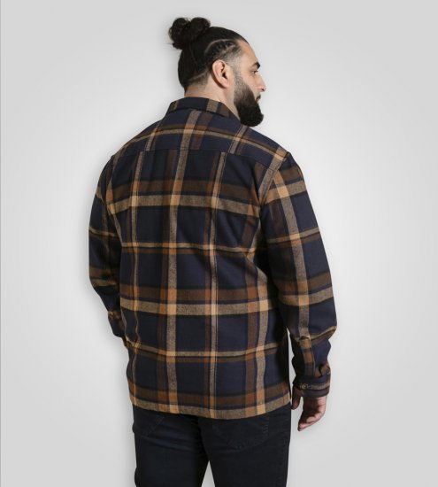 D555 Aldershot Long Sleeve Heavy Shacket Overshirt Tan/Navy Check - Hemden - Overhemden Grote Maten Heren