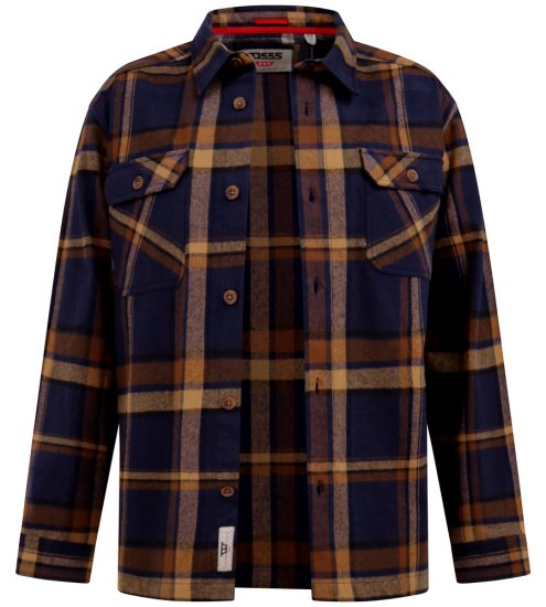 D555 Aldershot Long Sleeve Heavy Shacket Overshirt Tan/Navy Check - Hemden - Overhemden Grote Maten Heren