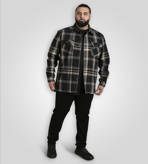 D555 Falkirk Long Sleeve Heavy Shacket Overshirt Black/Grey TALL SIZES - Hemden - Overhemden Grote Maten Heren