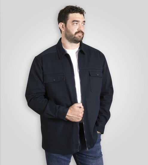 D555 Cleveley Long Sleeve Heavy Shacket Overshirt Navy - Hemden - Overhemden Grote Maten Heren