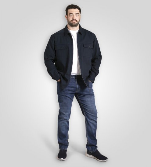 D555 Cleveley Long Sleeve Heavy Shacket Overshirt Navy - Hemden - Overhemden Grote Maten Heren
