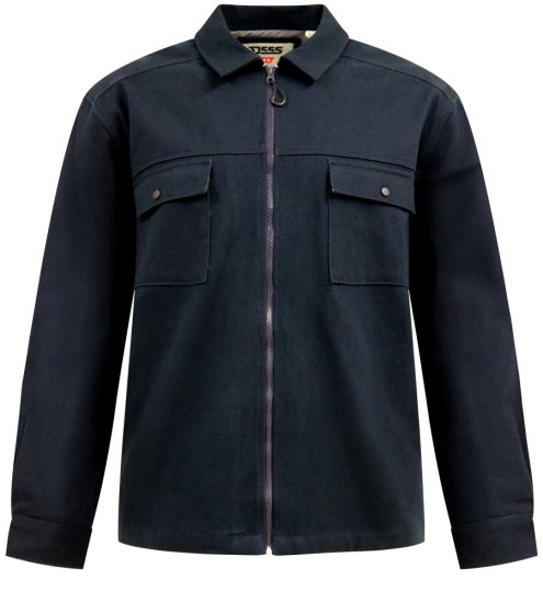 D555 Cleveley Long Sleeve Heavy Shacket Overshirt Navy - Hemden - Overhemden Grote Maten Heren