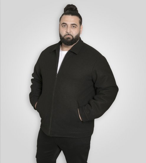 D555 Epsom Harrington Jacket with Zip Through Collared Melton Black - Jassen - Grote Maten Herenjassen