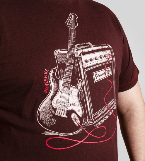 D555 Barnsley Guitar and Amp Crew Neck T-Shirt Burgundy - T-shirts - Grote Maten T-shirts Heren