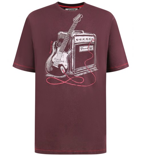 D555 Barnsley Guitar and Amp Crew Neck T-Shirt Burgundy - T-shirts - Grote Maten T-shirts Heren