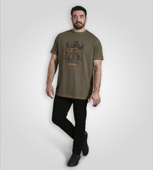 D555 Stockton Gorilla Playing Drums Crew Neck T-Shirt Khaki - T-shirts - Grote Maten T-shirts Heren