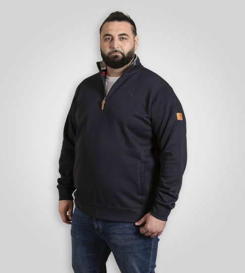 D555 Russel Zip Through Fleece Sweatshirt with Chest Embroidery Navy - Sweaters & hoodies - Sweaters & Hoodies Grote Maten Heren