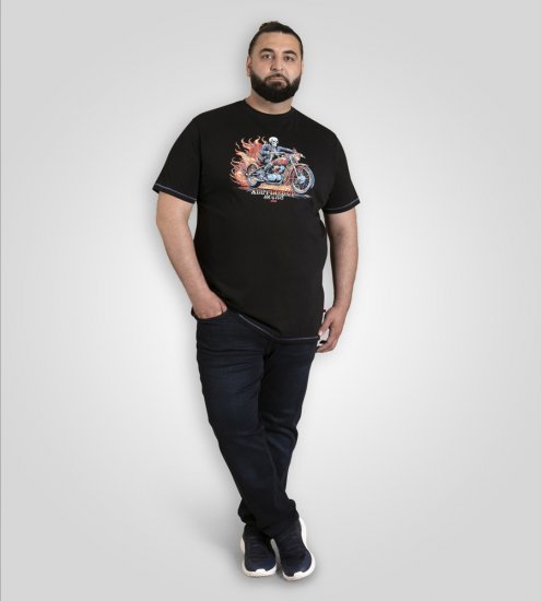 D555 Dewsbury Skeleton on Bike Crew Neck T-Shirt Black - T-shirts - Grote Maten T-shirts Heren