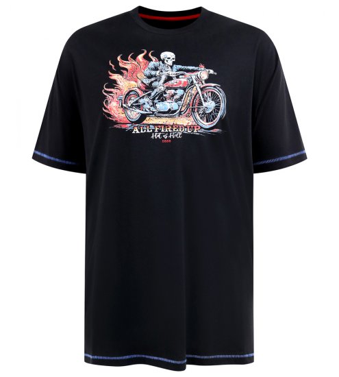 D555 Dewsbury Skeleton on Bike Crew Neck T-Shirt Black - T-shirts - Grote Maten T-shirts Heren