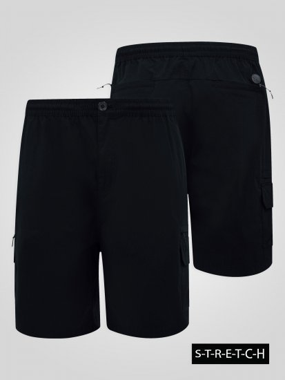 D555 Thomas Stretch Shorts met Elastische Taille Zwart - Shorts - Grote Maten Korte Broeken Heren