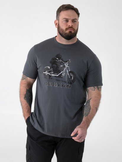 D555 Craig Gorilla Biker T-shirt met Print Donkergrijs - T-shirts - Grote Maten T-shirts Heren
