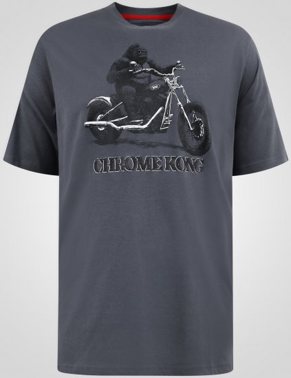 D555 Craig Gorilla Biker T-shirt met Print Donkergrijs - T-shirts - Grote Maten T-shirts Heren