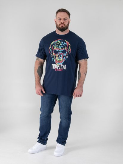 D555 Linton T-shirt met Veelkleurige Schedelprint Marineblauw - T-shirts - Grote Maten T-shirts Heren
