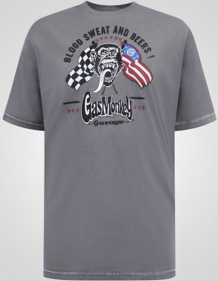 D555 Jasper Official Gas Monkey T-shirt met Print Grijs - T-shirts - Grote Maten T-shirts Heren