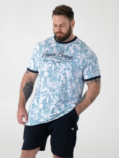 D555 Shoreham AO T-shirt met Venice Beach Print Blauw - T-shirts - Grote Maten T-shirts Heren