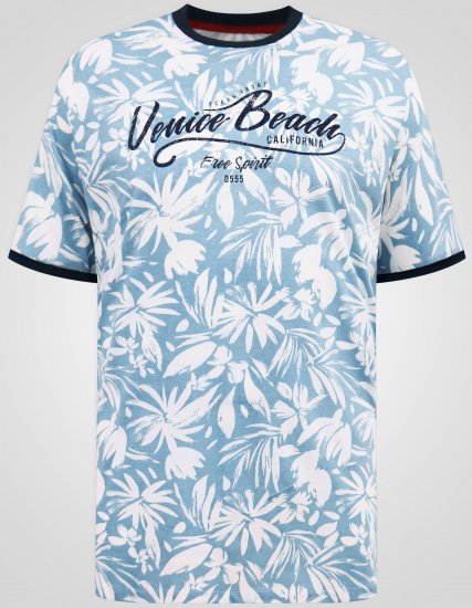 D555 Shoreham AO T-shirt met Venice Beach Print Blauw - T-shirts - Grote Maten T-shirts Heren