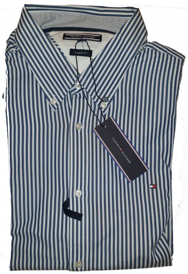 Tommy Hilfiger North Stripe Long Sleeve Shirt Blue/White - Motleys gekke april solden - 