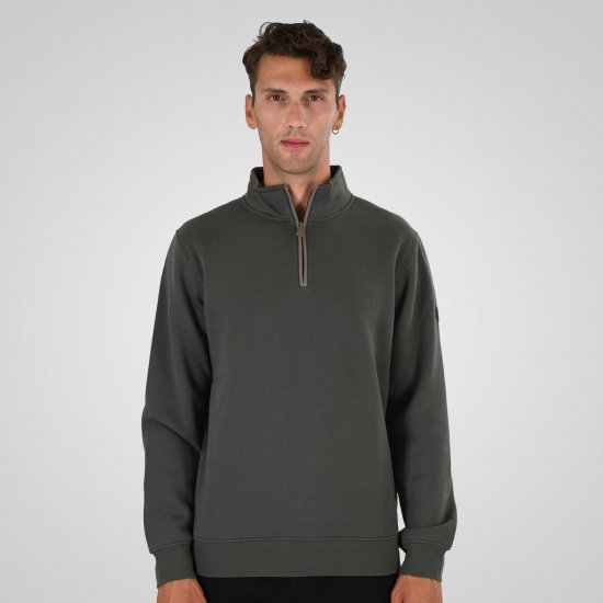 Double Outfitters MTOP-1163 Sweater met halve rits Kaki - Sweaters & hoodies - Sweaters & Hoodies Grote Maten Heren