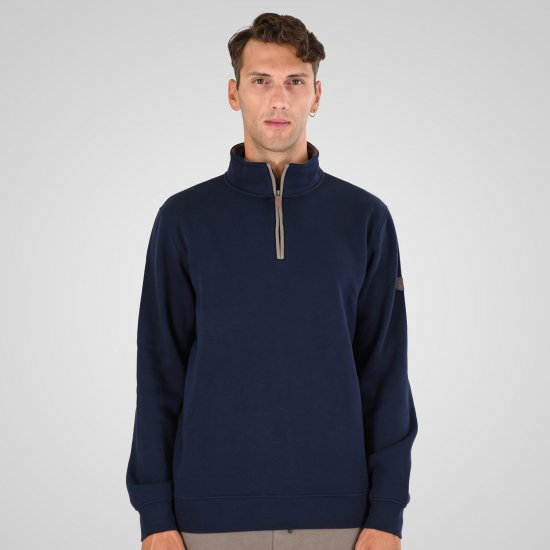 Double Outfitters MTOP-1163 Sweater met halve rits Navyblauw - Sweaters & hoodies - Sweaters & Hoodies Grote Maten Heren