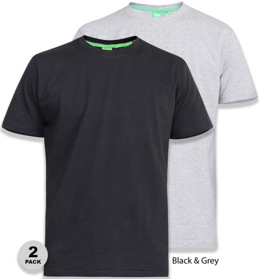D555 Fenton 2-pack Black/Grey T-shirt - T-shirts - Grote Maten T-shirts Heren