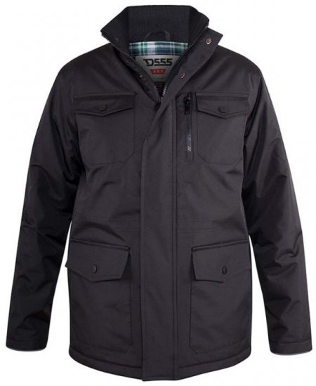 D555 Fargo Five Pocket Jacket With Ribbed Neck and Inner Quilting Black - Jassen - Grote Maten Herenjassen