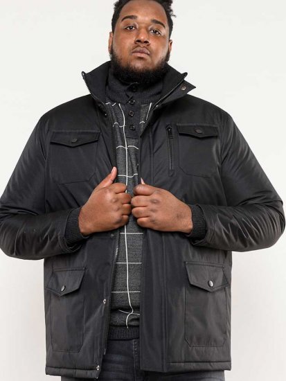D555 Fargo Five Pocket Jacket With Ribbed Neck and Inner Quilting Black - Jassen - Grote Maten Herenjassen