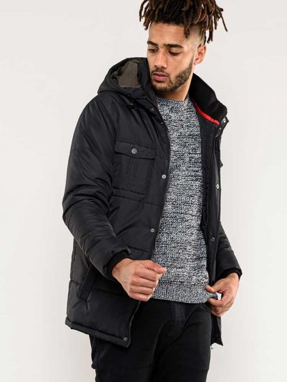 D555 Lonsdale Parka Style Jacket With Embroidery Patch On Sleeve Black - Jassen - Grote Maten Herenjassen