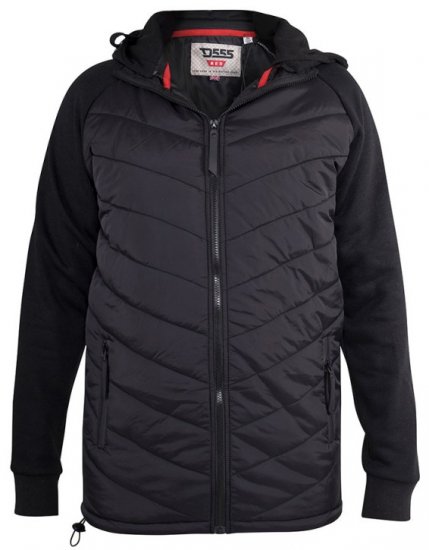 D555 Thorpe Hooded Quilted Jacket With Fleece Sleeves And Removable Fleece Hood - Jassen - Grote Maten Herenjassen