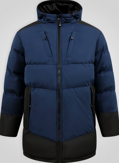 D555 Hank Ripstop Contrast Panelled Padded Hooded Jacket Navyblauw - Jassen - Grote Maten Herenjassen