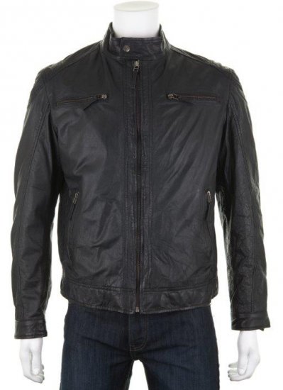 Woodland Biker Leather jacket Black - Jassen - Grote Maten Herenjassen