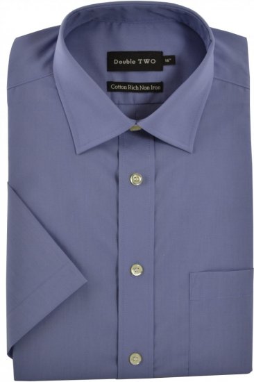 Double TWO Non-Iron Poplin Short Sleeve Violet - Hemden - Overhemden Grote Maten Heren