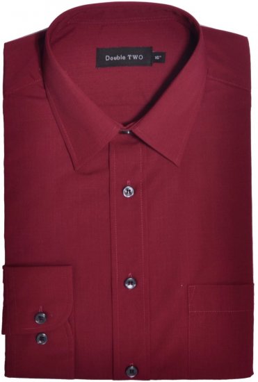 Double TWO Classic Easy Care Long Sleeve Burgundy - Hemden - Overhemden Grote Maten Heren