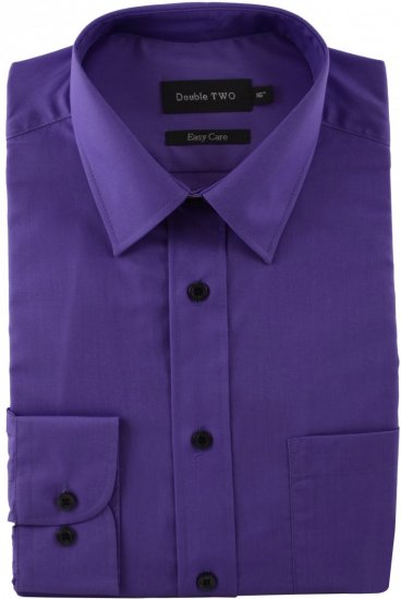 Double TWO Classic Easy Care Long Sleeve Purple - Hemden - Overhemden Grote Maten Heren