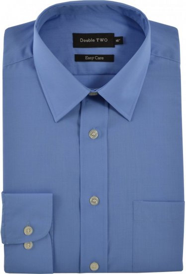 Double TWO Classic Easy Care Long Sleeve Blue - Hemden - Overhemden Grote Maten Heren