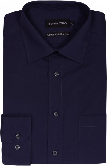 Double TWO Non-Iron Poplin Long Sleeve Navy - Hemden - Overhemden Grote Maten Heren