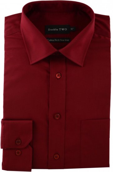 Double TWO Non-Iron Poplin Long Sleeve Burgundy - Hemden - Overhemden Grote Maten Heren