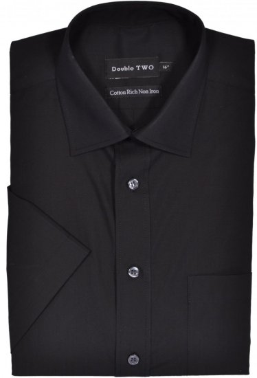 Double TWO Non-Iron Poplin Short Sleeve Black - Hemden - Overhemden Grote Maten Heren