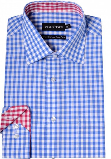 Double TWO Formal Shirt 3577 Blue L/S - Hemden - Overhemden Grote Maten Heren