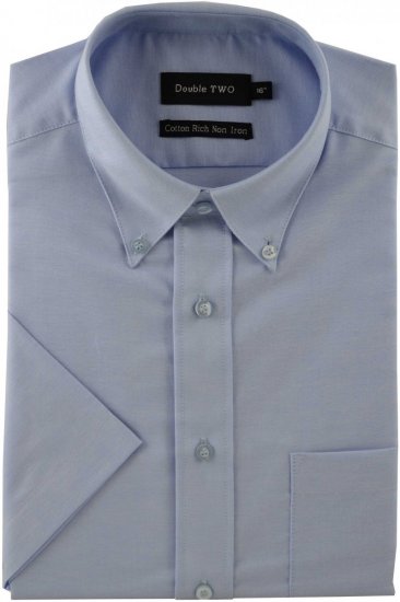 Double TWO Non-Iron Oxford Short Sleeve Blue - Hemden - Overhemden Grote Maten Heren