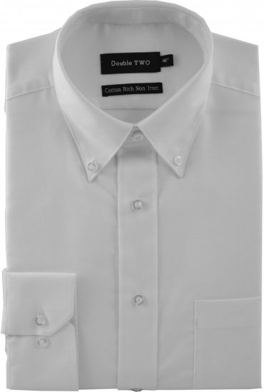 Double TWO Non-Iron Oxford Long Sleeve White - Hemden - Overhemden Grote Maten Heren