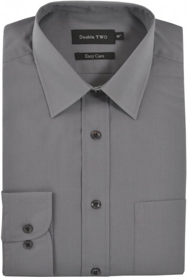 Double TWO Classic Easy Care Long Sleeve Grey - Hemden - Overhemden Grote Maten Heren