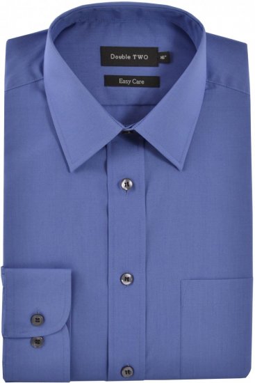 Double TWO Classic Easy Care Long Sleeve Navy - Hemden - Overhemden Grote Maten Heren