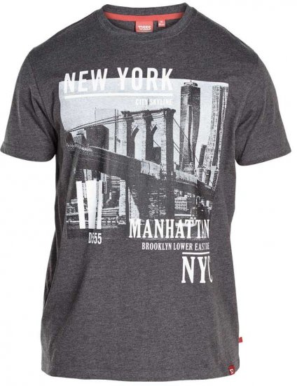 D555 Wesley New York Crew Neck T-Shirt Charcoal - T-shirts - Grote Maten T-shirts Heren