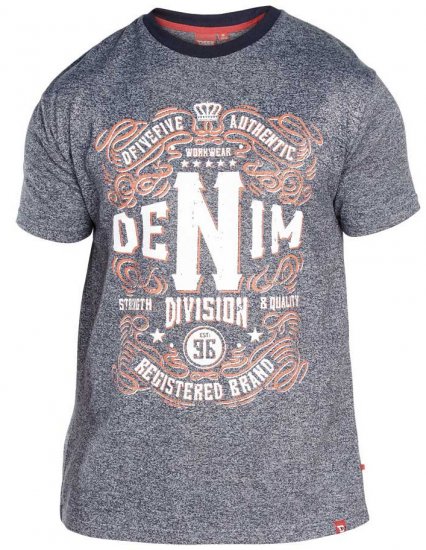 D555 QUINN Print Crew Neck T-Shirt Blue - T-shirts - Grote Maten T-shirts Heren