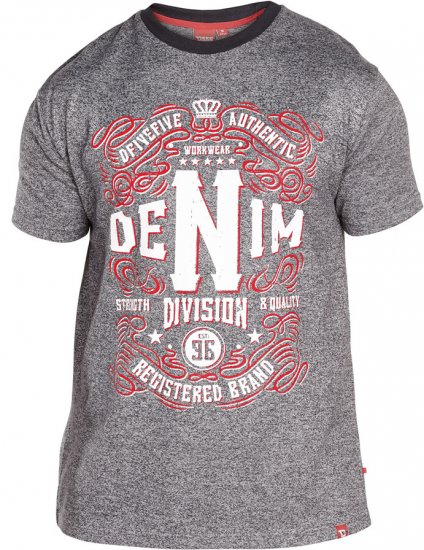 D555 QUINN Print Crew Neck T-Shirt Charcoal - T-shirts - Grote Maten T-shirts Heren